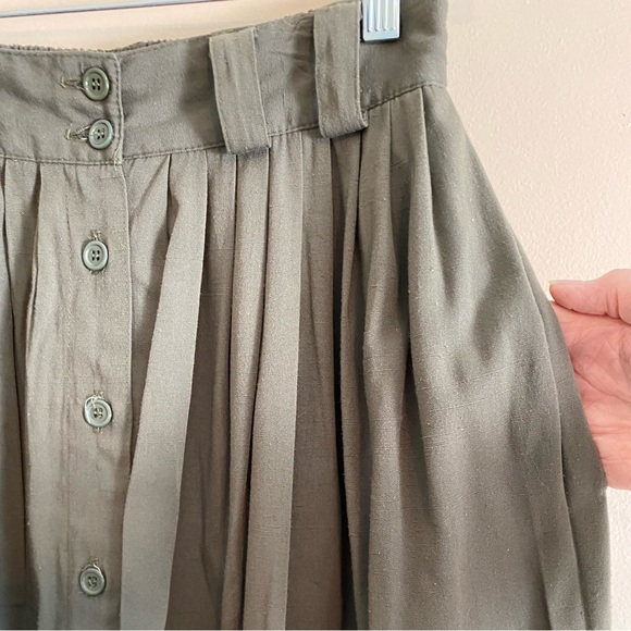 Vintage Olive Green Button-Down Pleated Maxi/Midi Skirt Size 10 Made in USA - Picture 3 of 6
